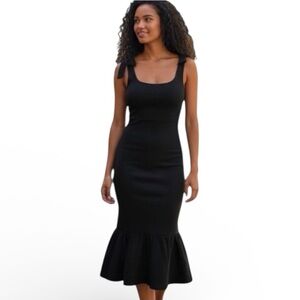 Likely Black Bow Strap Mermaid Midi Dress Size 6 Formal Wedding Guest